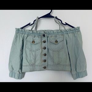 Off The Shoulder Spaghetti Jean Crop Top